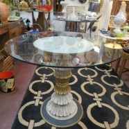 Vintage Antique Carved Wood Painted Center Table With Glass Top – $545